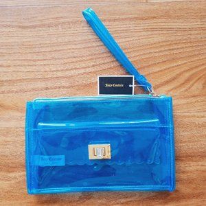 NWT New Juicy Couture vinyl turquoise blue clutch with wrist strap